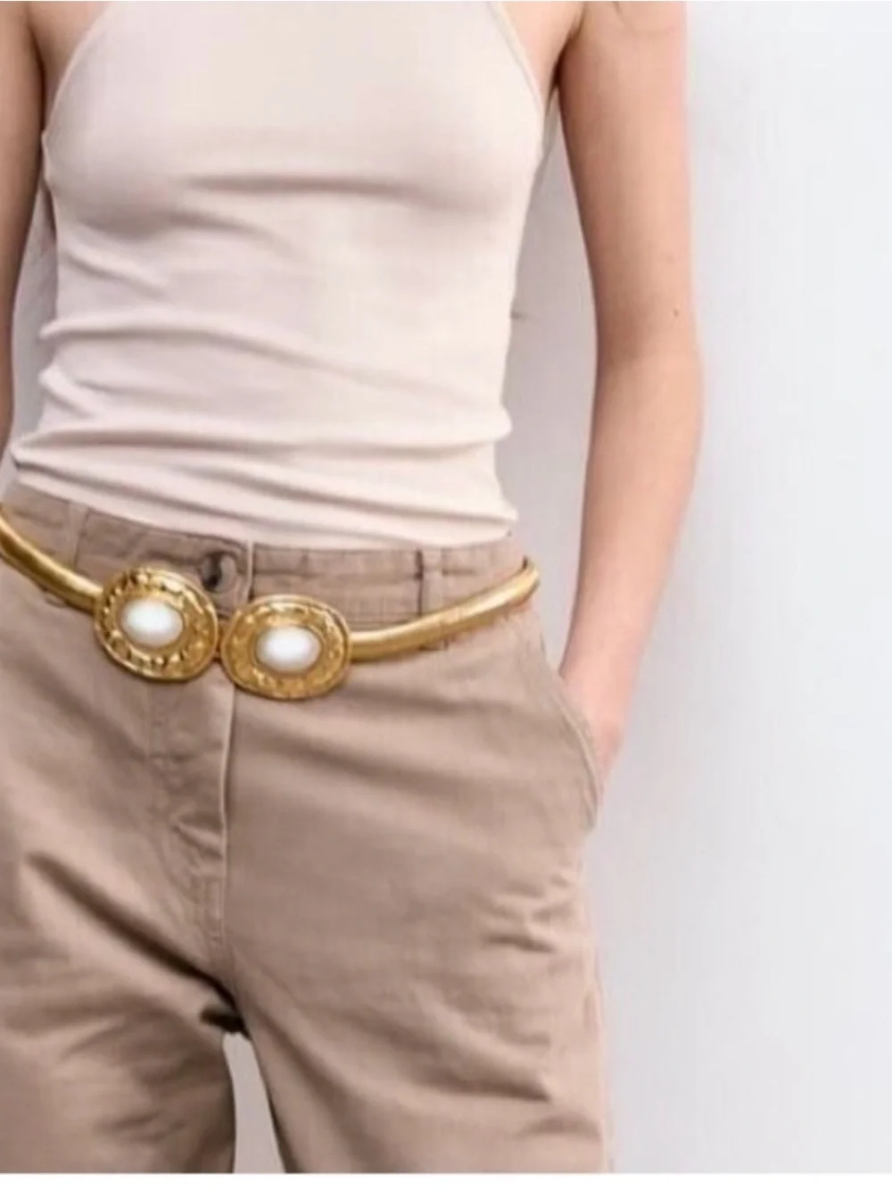 New Zara Stretch Metallic Gold and Silver Belt 4736/176 Size 85